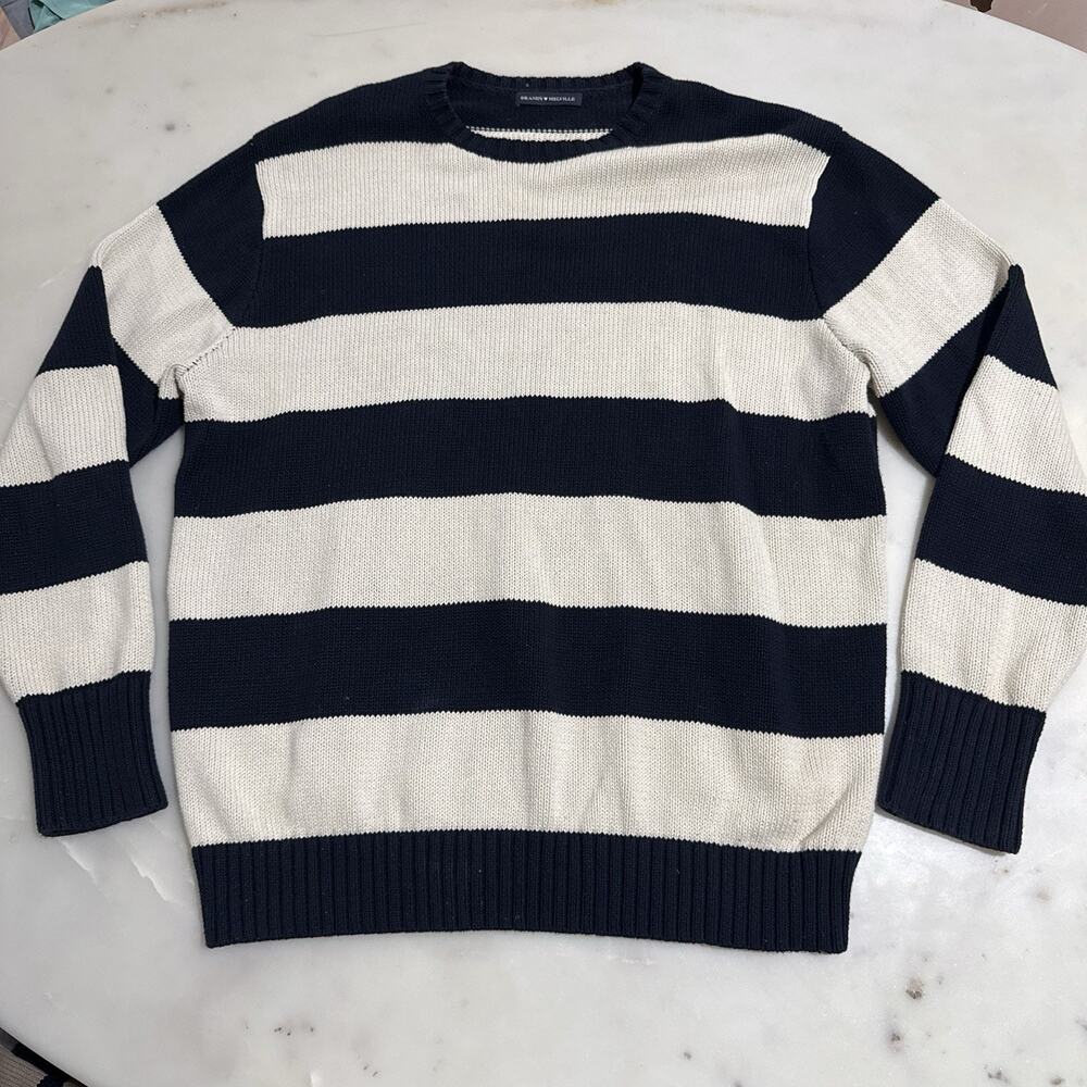 Brandy Melville Sweater Striped 100% Cotton Rugby Retro 90s Vibe Navy Cream OS